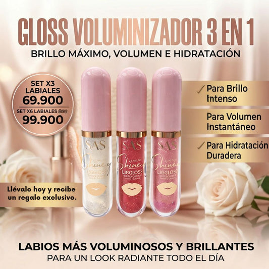 Set X3 Labiales Gloss Voluminizador 3 en 1 💋💄 + Obsequio 🎁